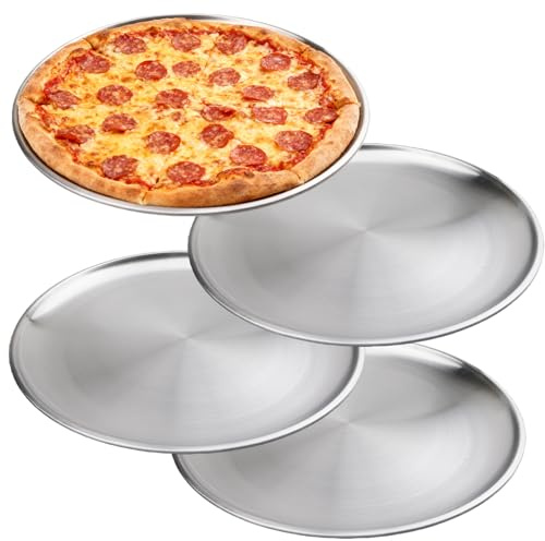 Nimblyne rund pizzaform i rostfritt stål set om 4: 26 cm pizzaplåt av rostfritt stål, hälsosamma och hållbara pizzapannor för ugn bakning lätt att rengöra och diskmaskinssäker (metallsilver)