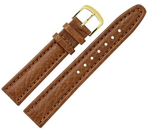MARBURGER Uhrenarmband 18mm Leder Braun Gold Buffalo Prägung Mit Naht - Montage Set 7861832000220