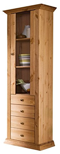 clever-moebel Glasvitrine aus Kiefernholz, Gelaugt/Geölt, 49x39x180 cm | Wohnzimmer-Schrank