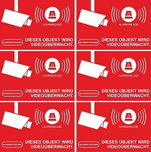INDIGOS UG Aufkleber Alarmgesichert - Alarmanlage 10-Set 52x35mm - Rechteckig - rot