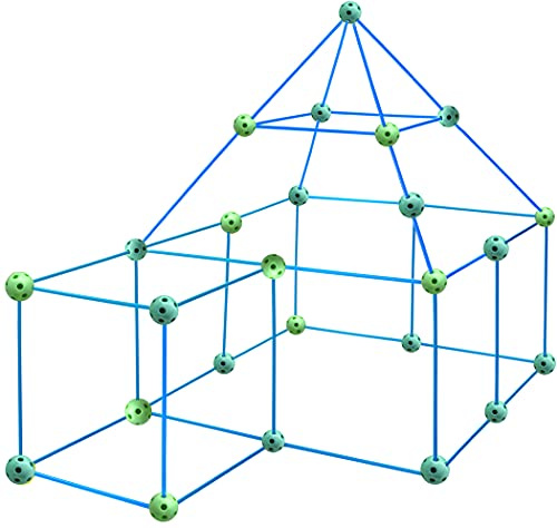 Den Building Kit for Kids 72 Piece Fort Making Set – Creative Playhouse Tent & Castle Construction Toy for Boys & Girls – Indoor & Outdoor Secret Base – Includes 26 Connector Balls & 46 Poles