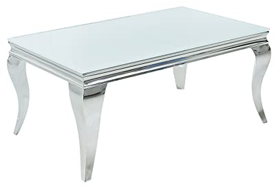 Couchtisch MODERN BAROCK 100cm - weiß silber - Opalglas - vielseitig | Beistelltisch, hochwertig, glamouröses Flair, für Wohnzimmer, eleganter Look, für Wohnräume, Edelstahlgestell