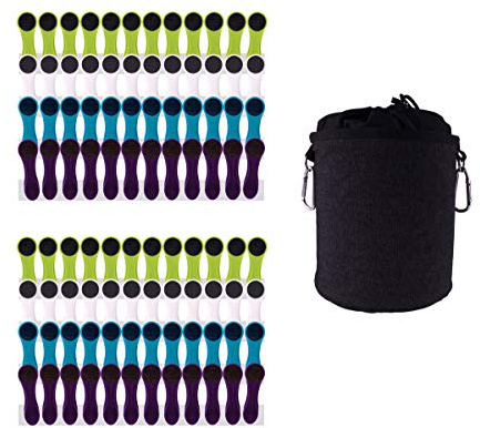 96 Wäscheklammern Soft Grip Softgrip Soft Touch Softtouch (Weiß, Blau, Grün, Lila) und 1 Wäscheklammerbeutel Schwarz aus Denim