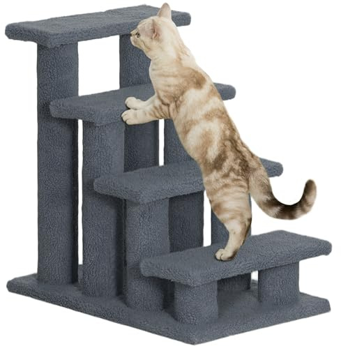 PawHut 25 4-Step Multi-Level Carpeted Cat Scratching Post Pet Stairs - Gray