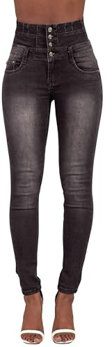 Glook Mujer Pantalones Vaquero Skinny Push Up Pantalones Elástico Jeans Cintura Alta (38, Negro)