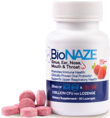 Bionaze ​​probiotico orale per Sinus, orecchio, naso, gola e respiro - Blis K12 e BL-04 - Potente 3 miliardi CFU-30 CT naturale sapore di fragola