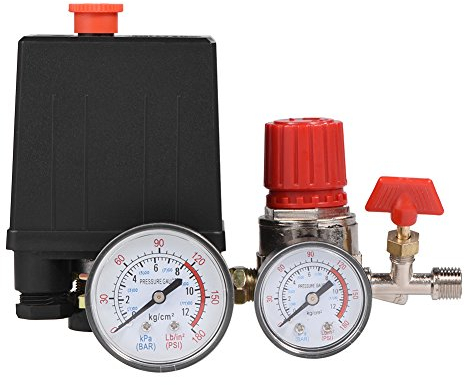 0.05-1.2Mpa 2-G1/4 Air Compressor Pressure Valve Switch Pressure Control Regulator with G1/8 Gauges for Fast Pressure Reduction