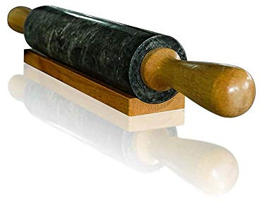 Mattarello in Marmo Verde con Base in Legno Green Italian Marble Rolling Pin 45cm