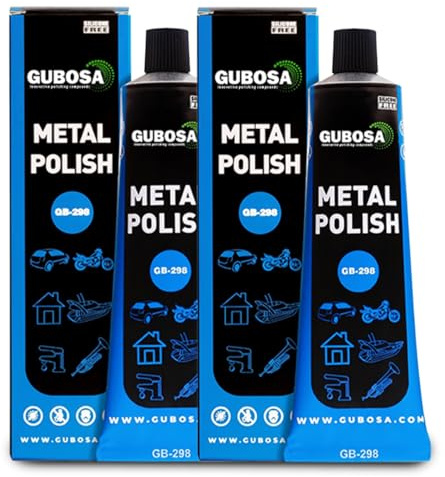 Pack 2 Pulimento Abrillantador Metal limpiador Pulidor y Limpiador de Oxido y Metales para Acero Inoxidable Aluminio Cromados Cobre Laton Automocion Facil Aplicacion Alto Rendimiento 100 ml GUBOSA