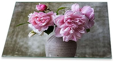 Herdabdeckplatte Abdeckung Ceranfeld Abdeckplatte Schneidebrett 1-Teilig 80x52 Pfingstrosen Rosa Spritzschutz Glasplatte Ceranfeldabdeckung Schutz Herdschutz Sicherheitsglas Glasschneidebrett