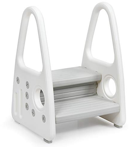 Costzon Kids Step Stool, Toddler Step Ladder for Toilet Potty Training, Kitchen Counter, Bathroom, Two Step Tower w/Non-Slip Design, Safety Handles, 110 Lbs Weight Capacity (Grey)