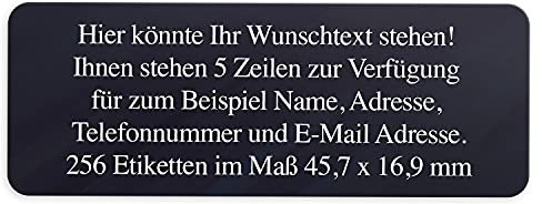 Adress-Aufkleber | PERSONALISIERT | 256 Stück | kleine Etiketten mit Wunsch-Text Anthrazit | Schrift Weiß | für Namen und Adressen