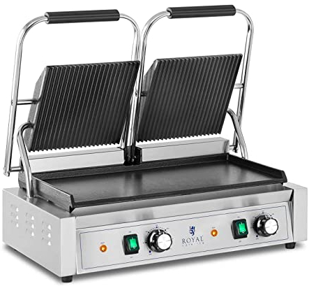 Royal Catering RCPKG-3600-M - Griglia a doppio contatto scanalata + liscia, 3.600 W