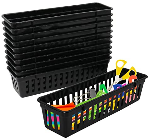 FEOOWV Classroom Pencil or Rubber Organizer Basket Trays, Office Supply Baskets Organization Trays for Home School Classroom Office 12 Pack (Black)