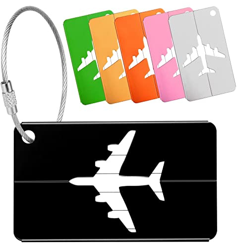 Yizhet Aluminium Kofferanhänger, 6 Stück, 6 Farben | Mit Adressschild, Gepäckanhänger, Edelstahlkabel, Wasserdichtes PVC-Namensschild, Für Koffer & Taschen
