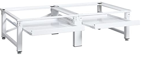 Tidyard Doppel Untergestell für Waschmaschine und Trockner mit Ausziehablagen Sockel Podest Unterbau Erhöhung, 124 x 61,5 x 37,5 cm