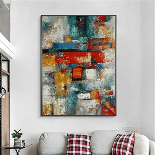 Leju Art Orange, Grün, Weiß, Farbblockmuster, abstraktes Leinwandbild, Gemälde, Heimdekoration, Wandbild für Wohnzimmer, großes Wandbild, 32 x 48 Zoll/80 x 120 cm mit schwarzem Rahmen