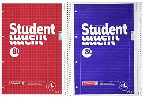 Brunnen 1067908 Notizblock/Collegeblock Student (A4, 70 g/m², 80 Blatt) & 1067907 Notizblock/Collegeblock Student (für Linkshänder, A4, liniert, Lineatur 27, 70 g/m², 80 Blatt mit Spirale rechts)