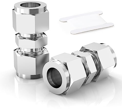 ERGAOBOY 2 Stück 12mm OD x 12mm OD 304 Edelstahl-Kompressionsrohr-Verschraubung, Heay Duty 304 Edelstahl-Kompressionsverschraubung