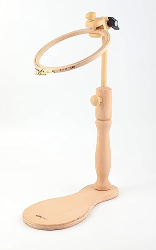 Nurge 190-1 - Supporto regolabile da tavolo e telaio da ricamo, supporto per punto croce, supporto per telaio da ricamo. Legno naturale lucidato a mano (190/1 + 2 cerchi da ricamo)
