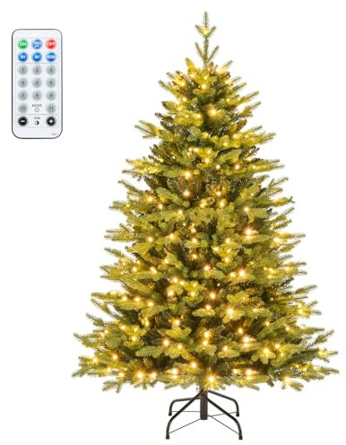 COSTWAY Künstlicher Weihnachtsbaum mit Beleuchtung, 150 cm Tannenbaum mit 11 Beleuchtungsmodi, 3 automatischen Timern, 4-stufiger Helligkeit und Fernbedienung, Christbaum, Kunstbaum Weihnachten, Grün