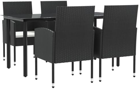vidaXL Garten Essgruppe 5-TLG., Gartenmöbel Set Tisch 4 Stühle, Sitzgruppe für Garten Terrasse, Gartengarnitur Gartenset, Schwarz Poly Rattan Stahl