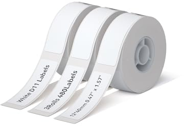 NIIMBOT D11 Label Maker Tape Adhesive White Label Paper 0.47 X 1.57 (12 X 40mm) 155 Labels/Roll, Compatible for NIIMBOT D11 D110 Printer, Thermal Paper Black on White, 3-Roll