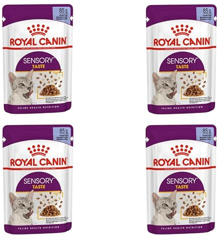 Royal Canin Sensory Taste | Pack de 4 | 4 x 12 x 85 g | Aliment Complet pour Chats Adultes | Morceaux en gelée | Peut Aider à stimuler Le Sens du goût