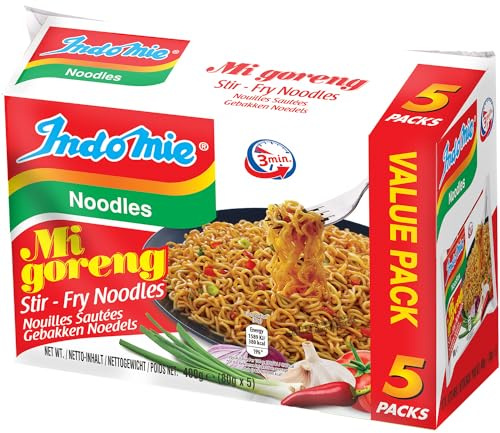 Indomie Mi Goreng Nouilles Instantanées 5-Pack 80g | Véritables nouilles indonésiennes, saveur authentique Mi Goreng, préparation facile en quelques minutes