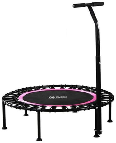 Flexi Muscles - 40 Mini Rebounder Fitness Trampoline for Adults with Bungee Cords and Safety Bar. 330LBS/150KG Weight Limit, Ideal for Indoor Outdoor Home Gym Workouts. (Pink)