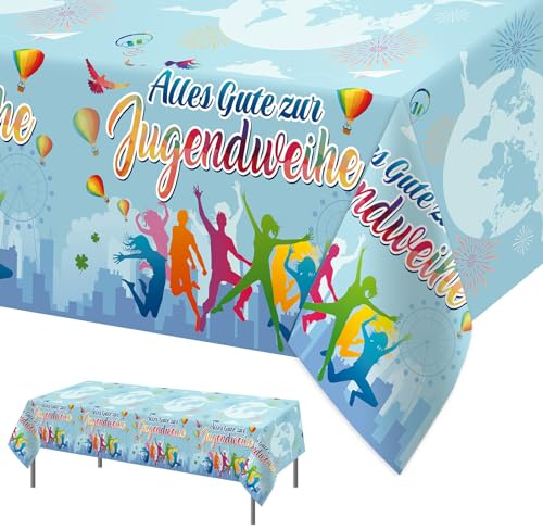 DPKOW 3 STK Jugendweihe Party Tischdecken Wasserabweisend Einweg Tischdecke für Mädchen Jungen Jugendweihe Tischdeko, PE Plastik, 130cm x 274cm