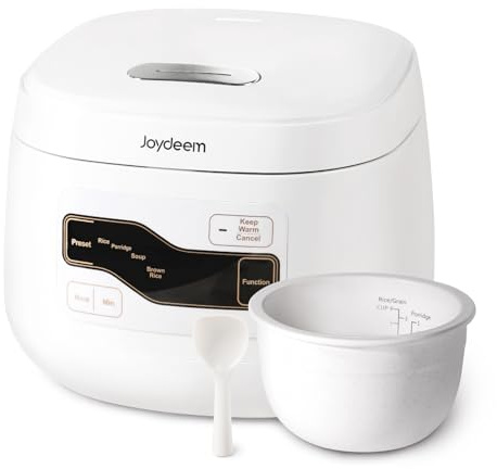 Joydeem Ceramic Rice Cooker FD20S-W, 4 Cups Uncooked Rice Cookers with Pure Ceramic Inner Pot, 24h Dealy Start, 2L, White