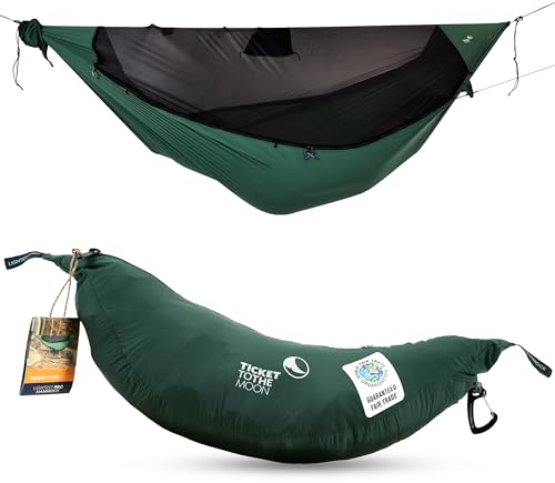 Lightest PRO-Hängematte - Ultraleicht (590 g), Kompakt (325 cm x 140 cm) - inkl. Insektenschutz & integrierter Ridgeline - variierbare Länge (bis zu 3,1 m), Aufbewahrungssystem (Dunkelgrün)