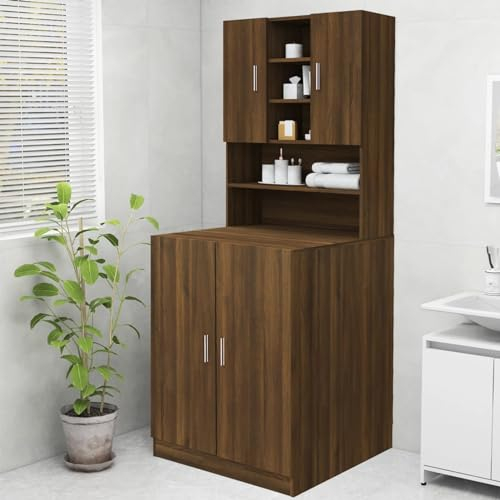 LAPOOH Armadio per lavatrice colore rovere marrone 70,5 x 25,5 x 90 cm, armadio bagno, mobile sotto lavabo, mobile bagno, mobili per lavabo