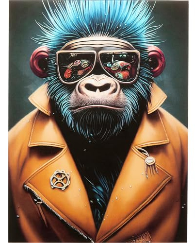 Kare Design Wandbild Fashion Gorilla, Bunt, Rechteckig, Glasbild, 4mm ESG Sicherheitsglas, Tierisches Design, Affe, Wandkunst, Bild, Schlafzimmer, Wohnzimmer, Glas, Polypropylen, 80x60 cm (H/B)