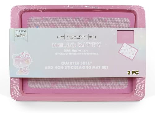 Handstand Kitchen Hello Kitty Commemorative 50th Anniversary Quarter Baking Sheet with Non-Stick Baking Mat Set