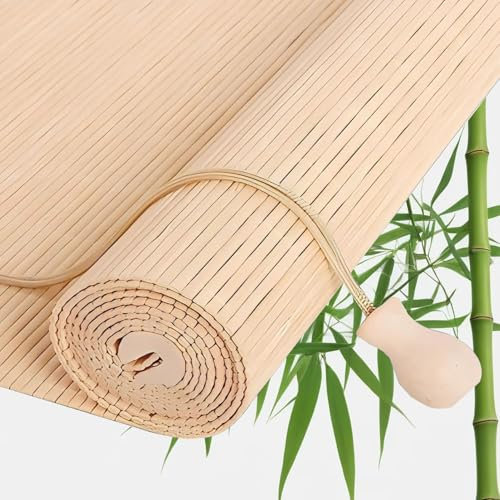Bambusrollo Anpassbar Natürliche Raffrollo Bambus Rollo Atmungsaktiv für Fenster, Aussenbereich Sichtschutz Sonnenschutz Jalousie,für Teehaus Restaurant Garten