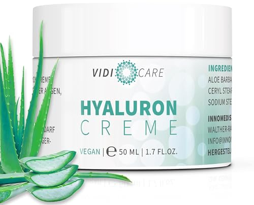 Vidicare Anti-aging ögonkräm – 50 ml med hyaluron, ekologisk aloe vera och koffein – vegansk ögonkräm mot rynkor, svullnad och mörka ringar för daglig ögonvård