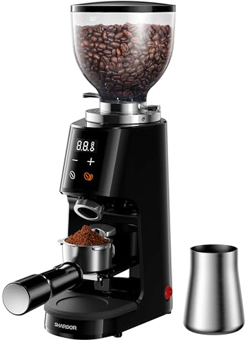 SHARDOR Professional 64mm Burr Coffee Grinder with 100 Grind Settings and All-Metal Chamber, Coffee Bean Grinder with Adjustable Electronic Timer and LED Display, Anti-Static,Black, 120V Only