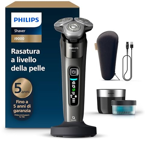 Philips Rasoir i9000, rasoir électrique sec et humide, avec technologie Skin IQ, système Triple Lift & Cut, lames rotatives 360 Dual SteelPrecision Blades, modèle X9002/30