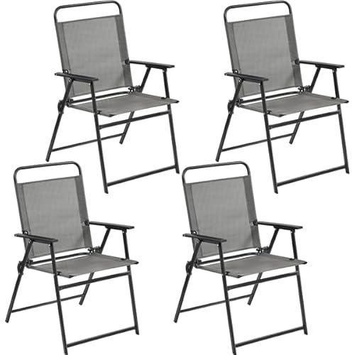 Yaheetech Set di 4 sedie pieghevoli da giardino, con schienale alto e braccioli, capacità di carico fino a 100 kg, colore: grigio