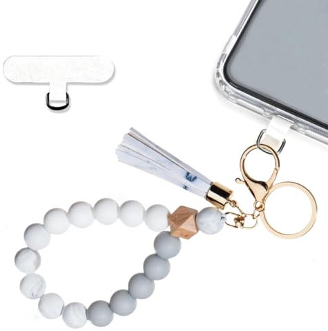 Cinturino da polso con perline in silicone, con cordino, catena per cellulare,cordino per telefono cellulare,braccialetto elastico per telefono cellulare, per la maggior parte degli smartphone