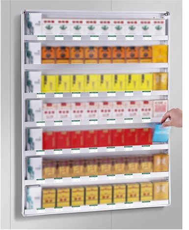 Espositore per sigarette, divisore rettangolare per portasigarette, vassoio in alluminio per spingere le sigarette, espositore per vetrine da parete per centri commerciali (argento 100x80x3,2 cm)