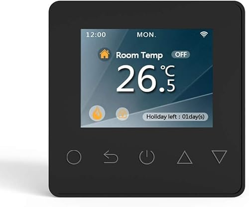 Termostato Wi-Fi ThermoLife ET81W con display a colori – Nero – 16A – Termostato digitale programmabile con sensore di temperatura interno e sensore da pavimento – Controllo riscaldamento per