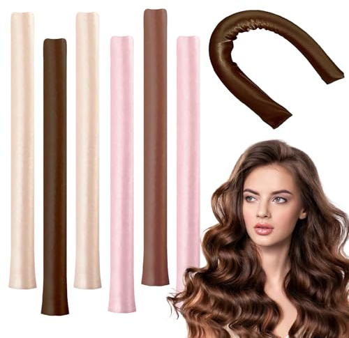 Lot de 6 curleurs à cheveux sans chaleur - Lot de 6 tiges de frisage sans chaleur - Curls ondulés sans chaleur - Rouleaux pour boucles de nuit - Rods flexibles pour cheveux longs et moyens courts