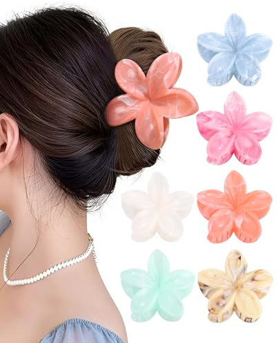 Kajeer 6 Stück Blumen Haarspangen für Damen - Rutschfest Blume Haarklammer Große Flower Hair Claw Clips für Dickes Dünnes Haar, Hawaiianische Blumen-Krallenklammern (Marmormuster)