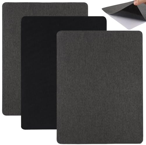 Tessuto Adesivo per Riparazione di Lino 20,5×28cm, 3 Pezzi (2 Grigi + 1 Nero), Patch Autoadesive e Stoffa Adesiva per Riparazioni di Divani, Sedili Auto