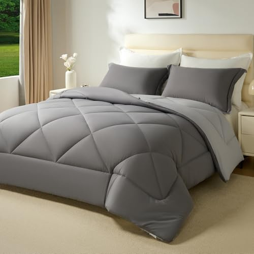 beeweed Piumino una Piazza e Mezza Invernale 200x200 cm 400 gr/mq, Certificato OEKO-TEX, Reversibile Piumone Caldo da Letto 120x190, Trapunta in microfibra Sintetica, 2 Federe(40x80cm)