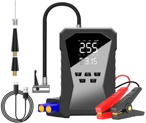 Starthilfe-Luftkompressor, 12-V-Batterie-Booster-Pack, kabellose Bank, 18,5 x 11,5 x 6 cm, mit Digitalanzeige für Auto, LKW, Motorrad, Camping und Reisen, zuverlässige Leistung