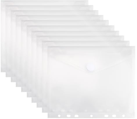 10PCS Sobres Archivador a5 con Botón, Fundas de Plástico A5 Perforadas 7 Agujeros, Funda Archivador A5 Impermeable para Documentos, Oficina Escuela Viaje 23x18cm